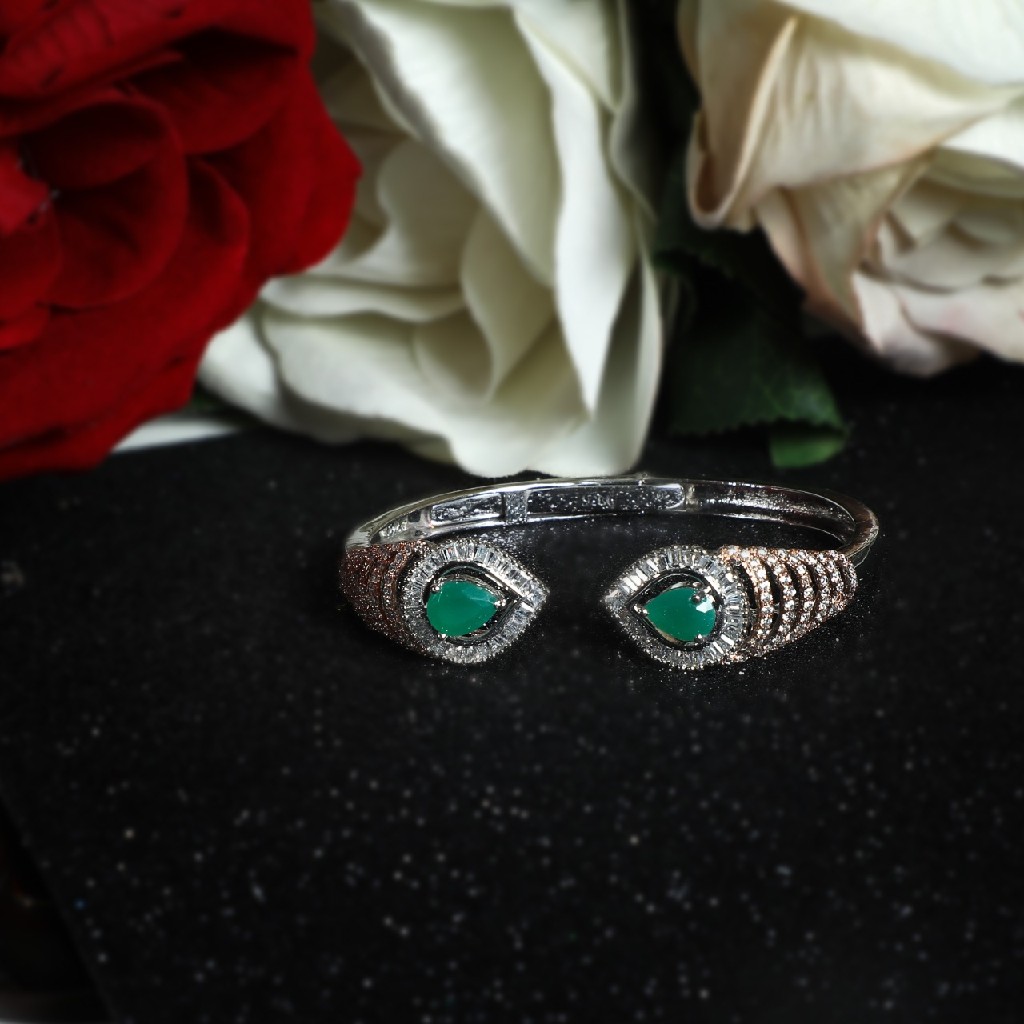 92.5 Silver  Natural Green Stone Two Tone Cz Brecelet for Women