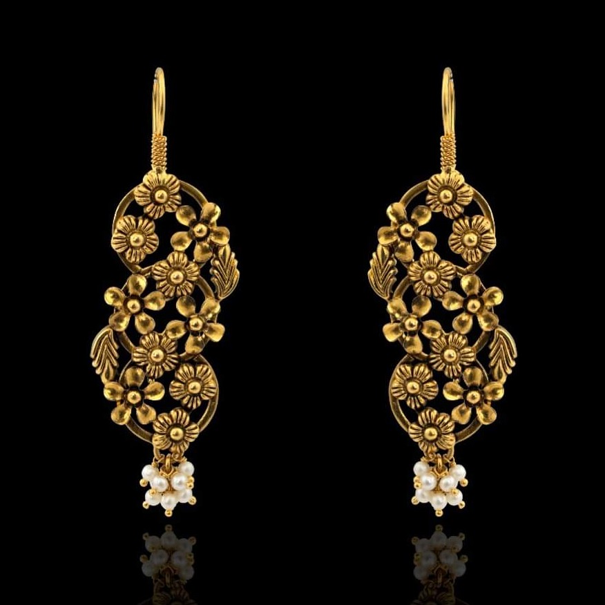 22KT yellow Gold Semi Long Earring for Women