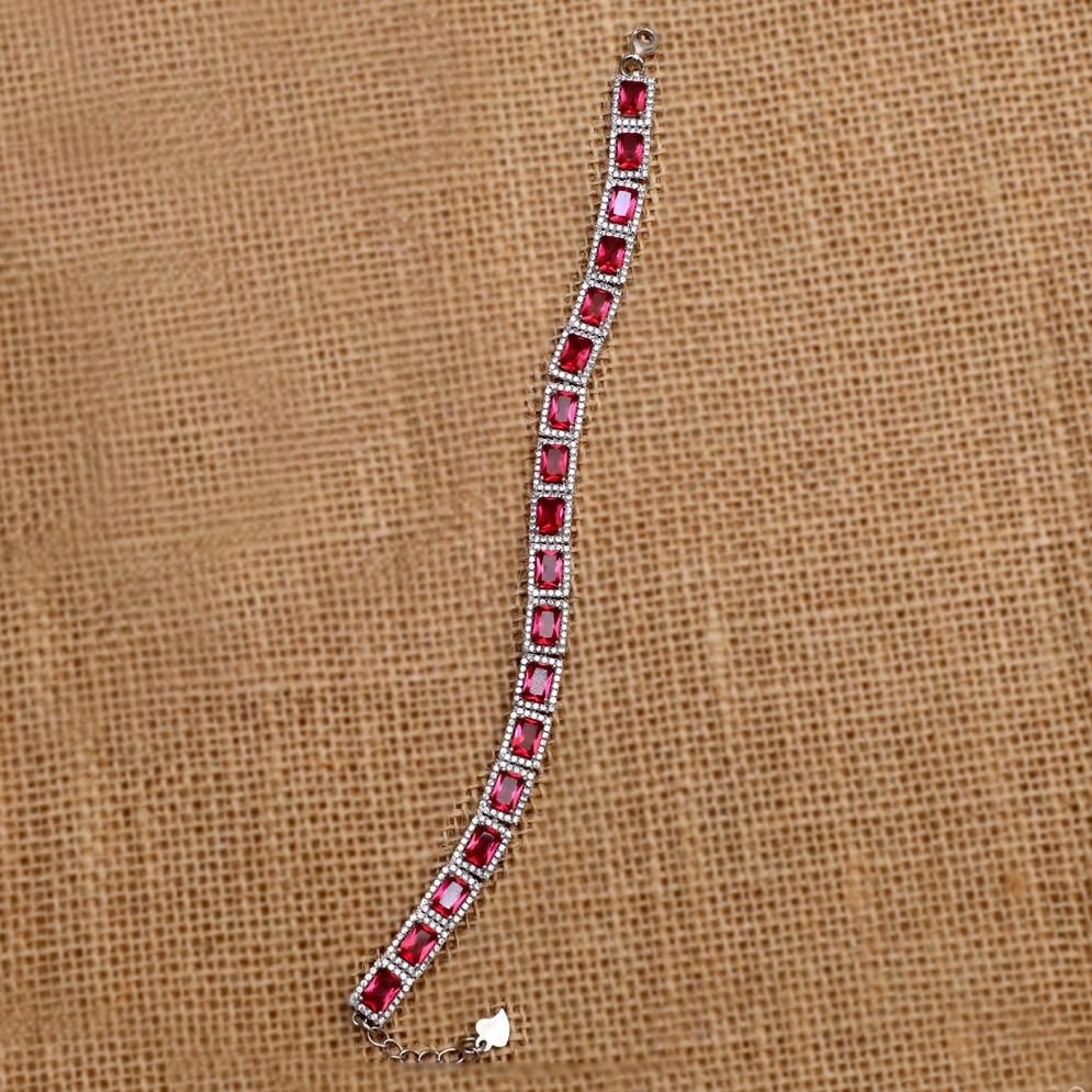 925 Silver Fancy Red Stone Bracelet PJ-B007