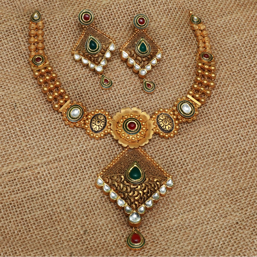 916 Gold Antique Bridal Necklace Set PJ-N005