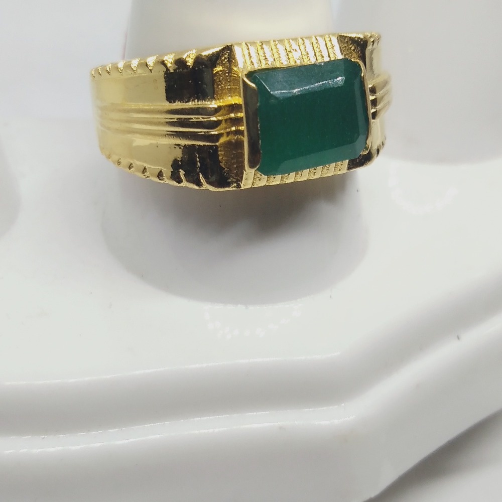 22KT Gold Green Stone Casual Azuki Gents Ring