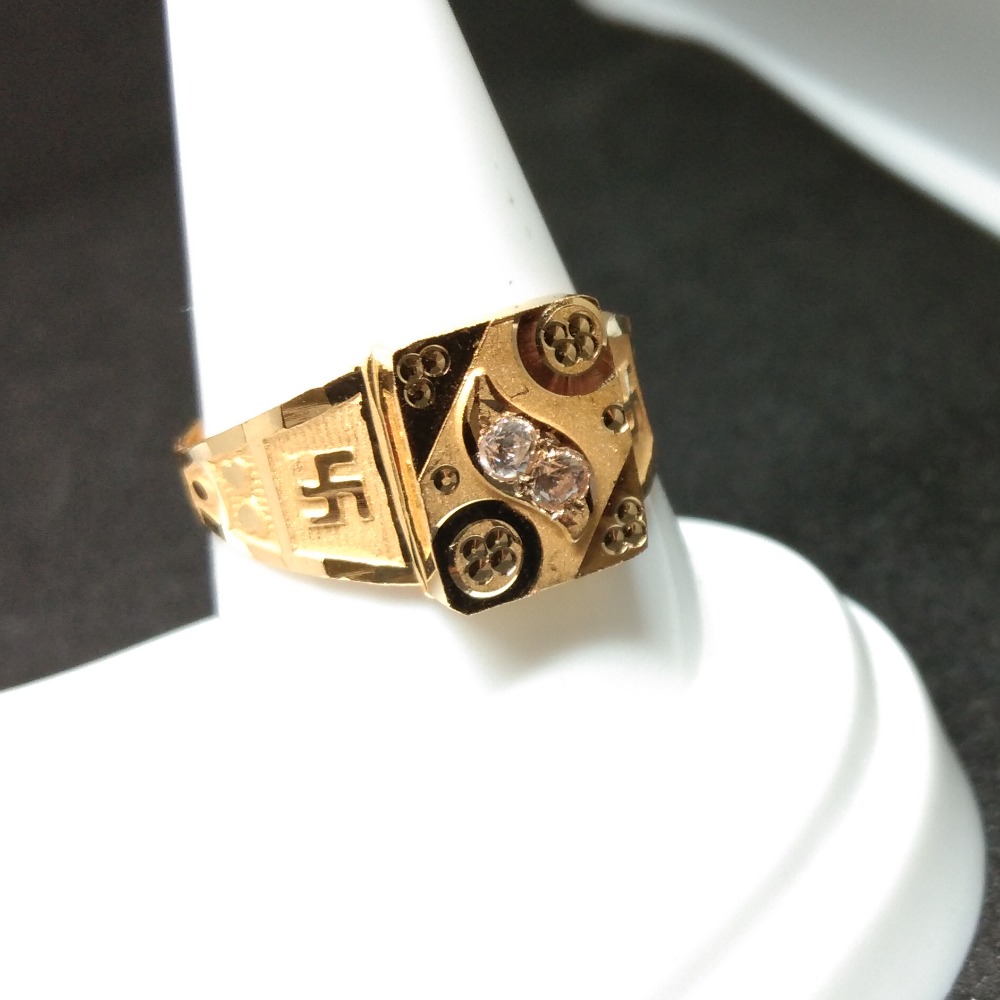 916 Gold Antique Swastik Design Gents Ring
