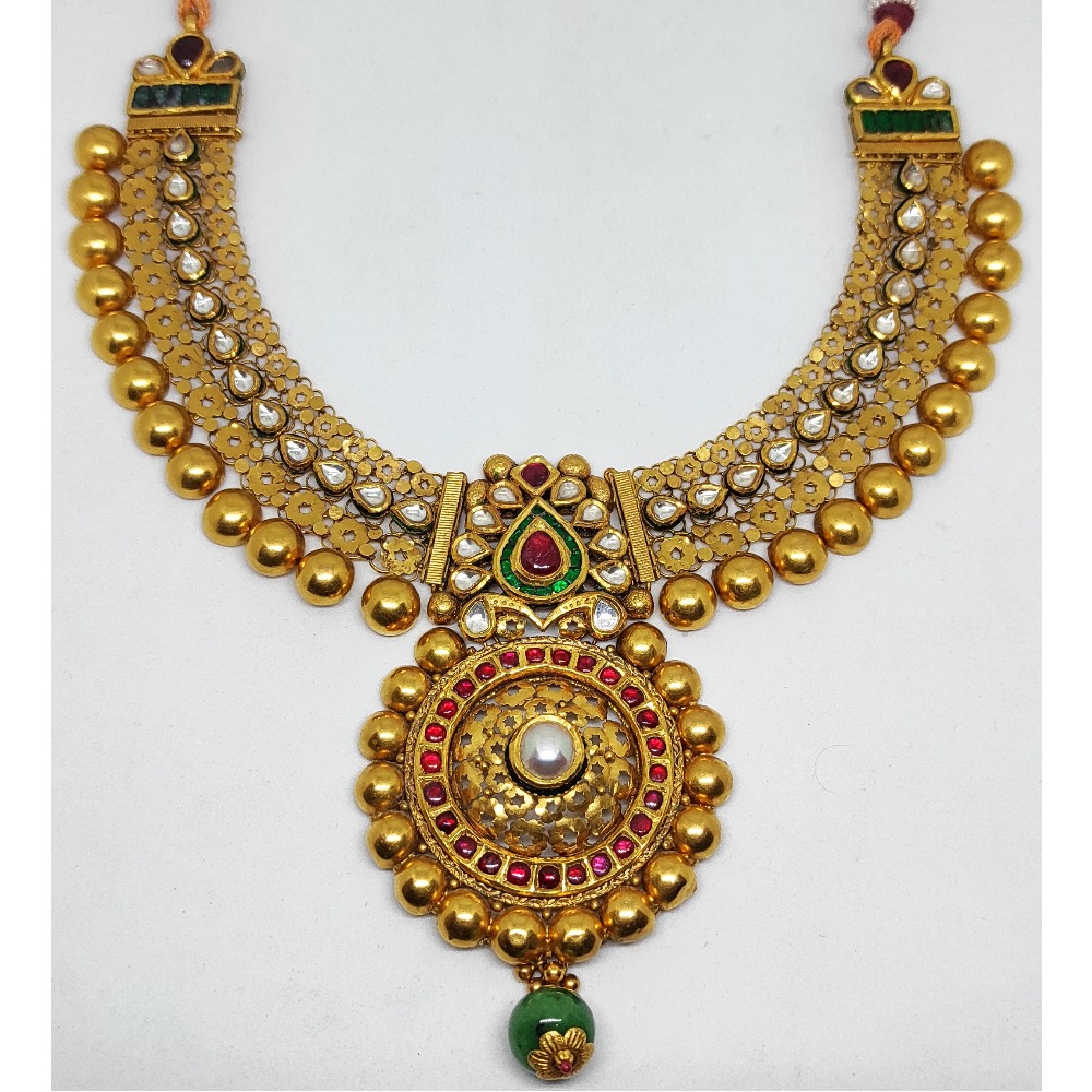 916 gold Antique pink kundan necklace