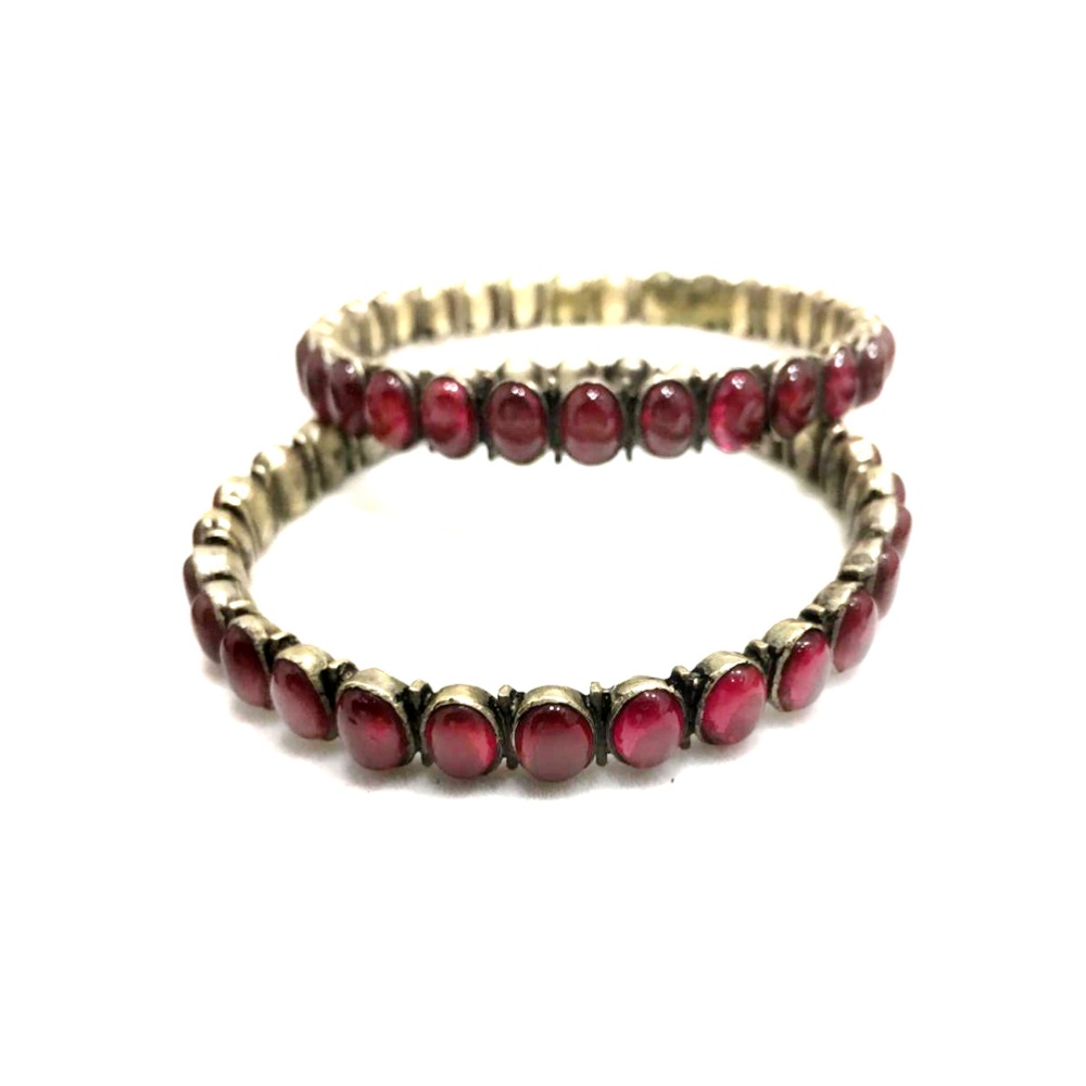 925 Silver Antique Pink Stone Bangle