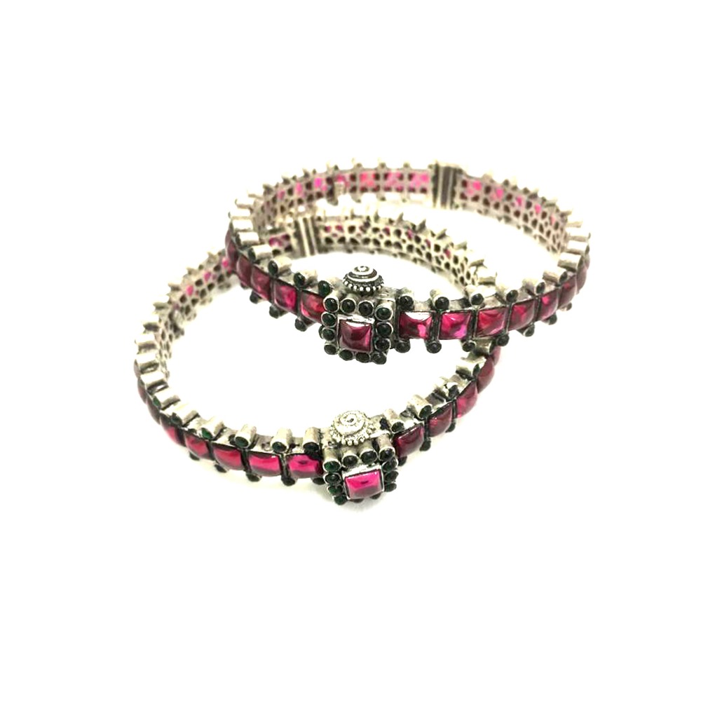 925 Sterling Silver Antique Pink Stone Bangle