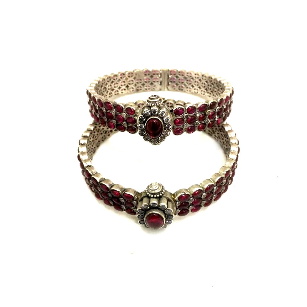 925 Silver Antique Pink Stone Kada
