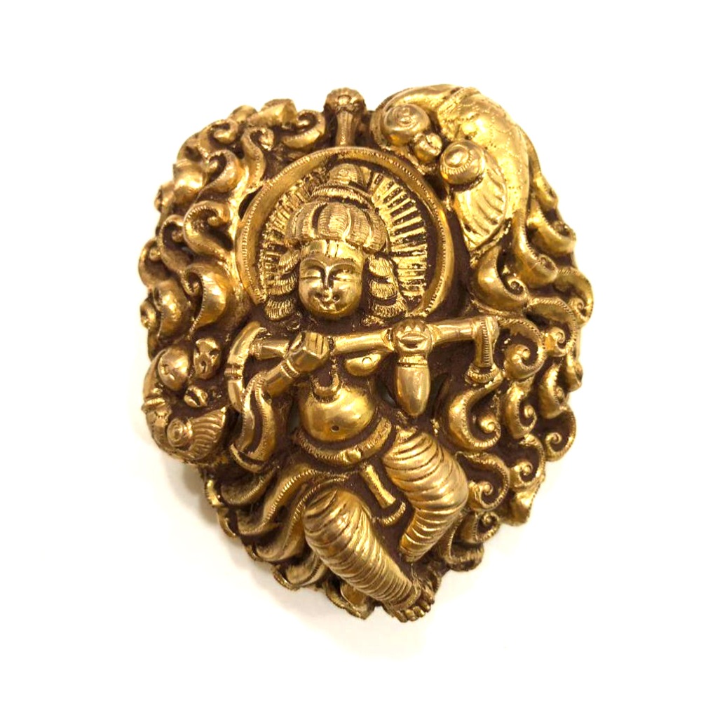 22KT Gold Temple Work Krishna Pendant