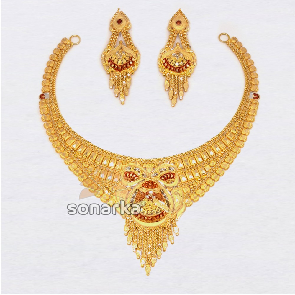 916 Hallmarked Plain Gold Ladies Traditional Bridal Necklace Set