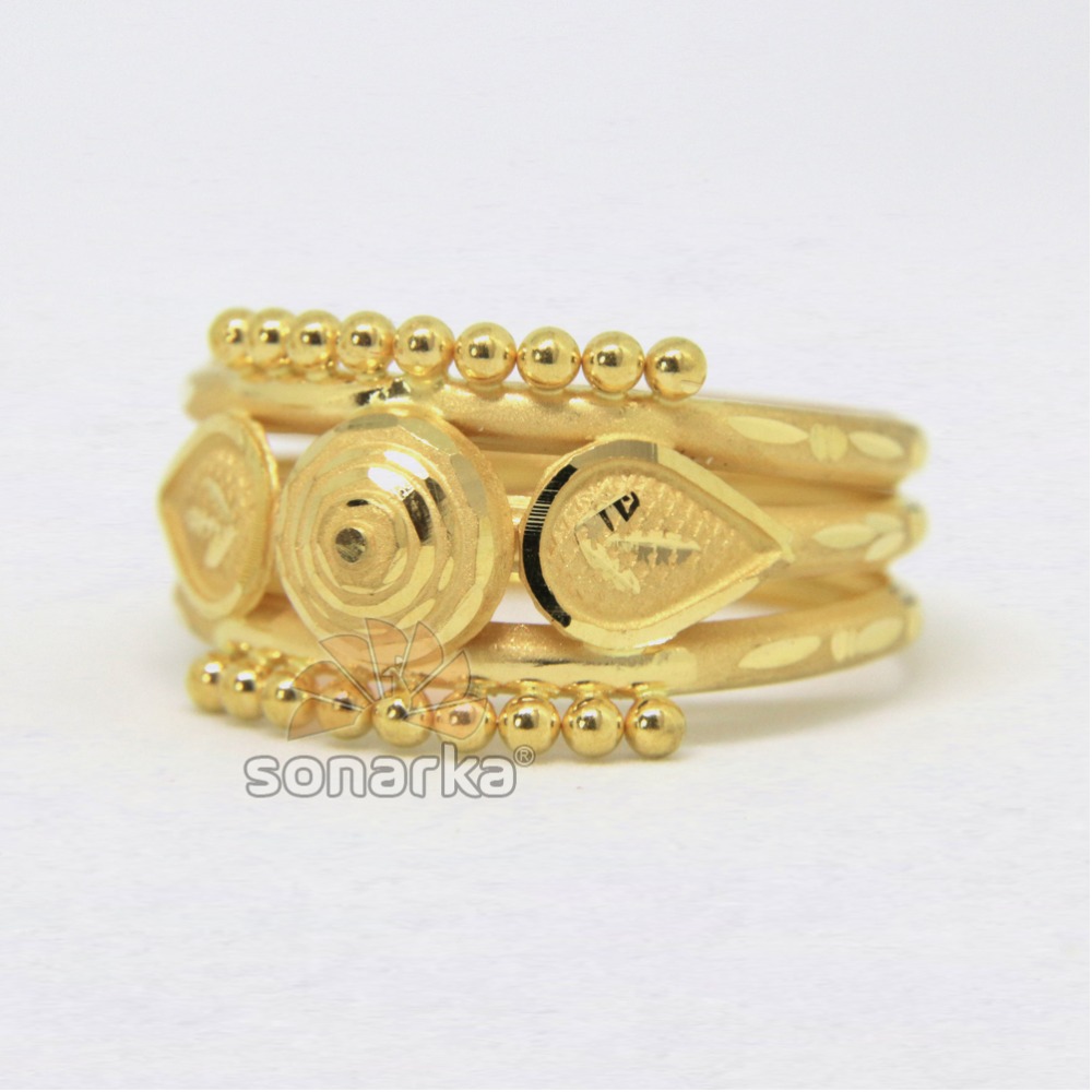 22ct 916 Yellow Gold Ladies Ring Indian Triple Pipe Fancy Kaida
