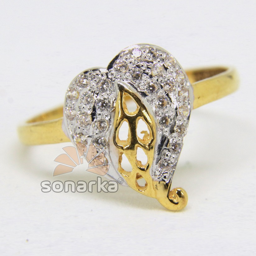 22ct 916 yellow Gold Casting CZ Diamond Ladies Ring Leaf Design
