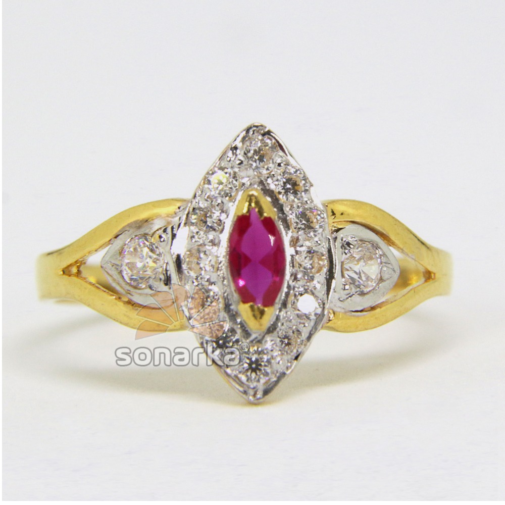 22ct Hallmarked Gold Ladies Ring Rodihum Studded CZ stones