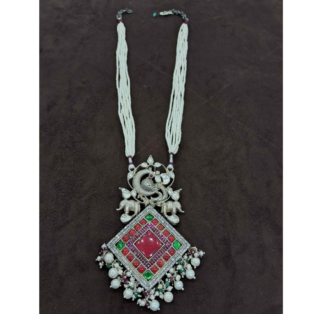 925 Sterling silver Malti Stone & polki Necklace set for Ladies