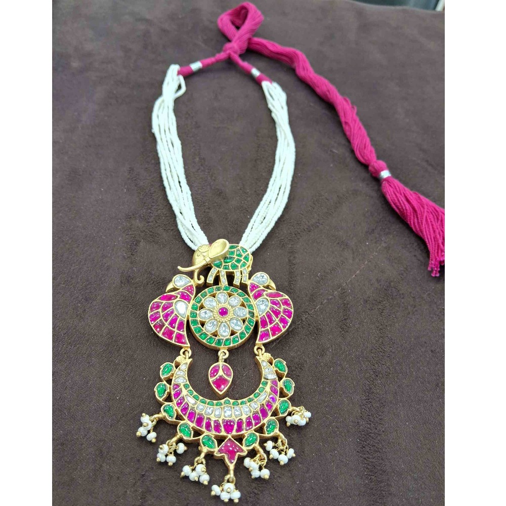925 Sterling Silver 18k Gold Plated Multi Stone/ kundan Necklace Set