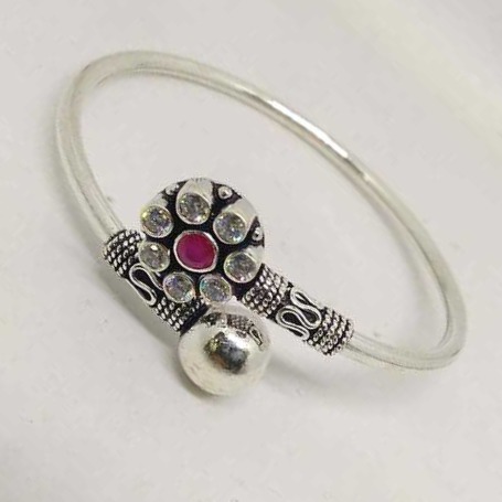 925   silver    rani color stone & diamond  bracelet for ladies