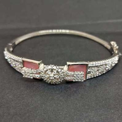 925 sterling  silver pink stone & c z diamond   bracelet for ladies