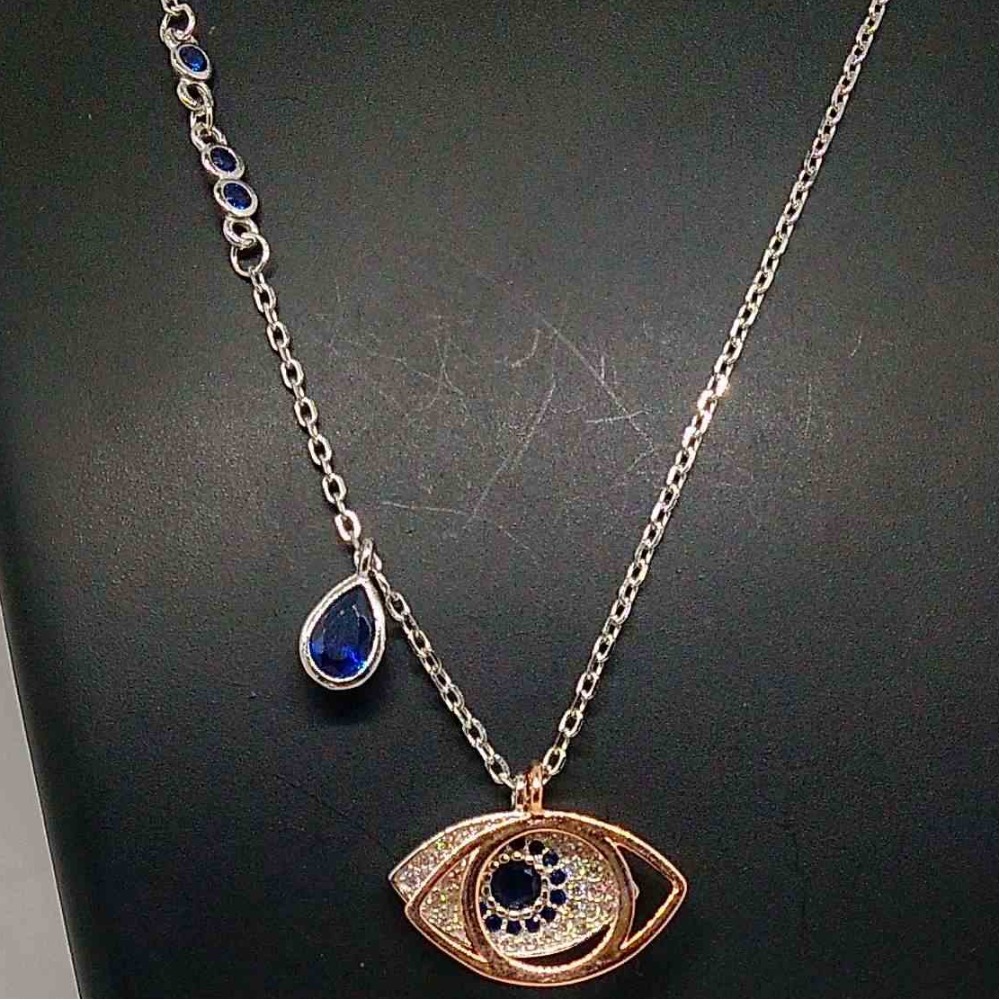 Silver fancy evil eye design pendant with chain for girls