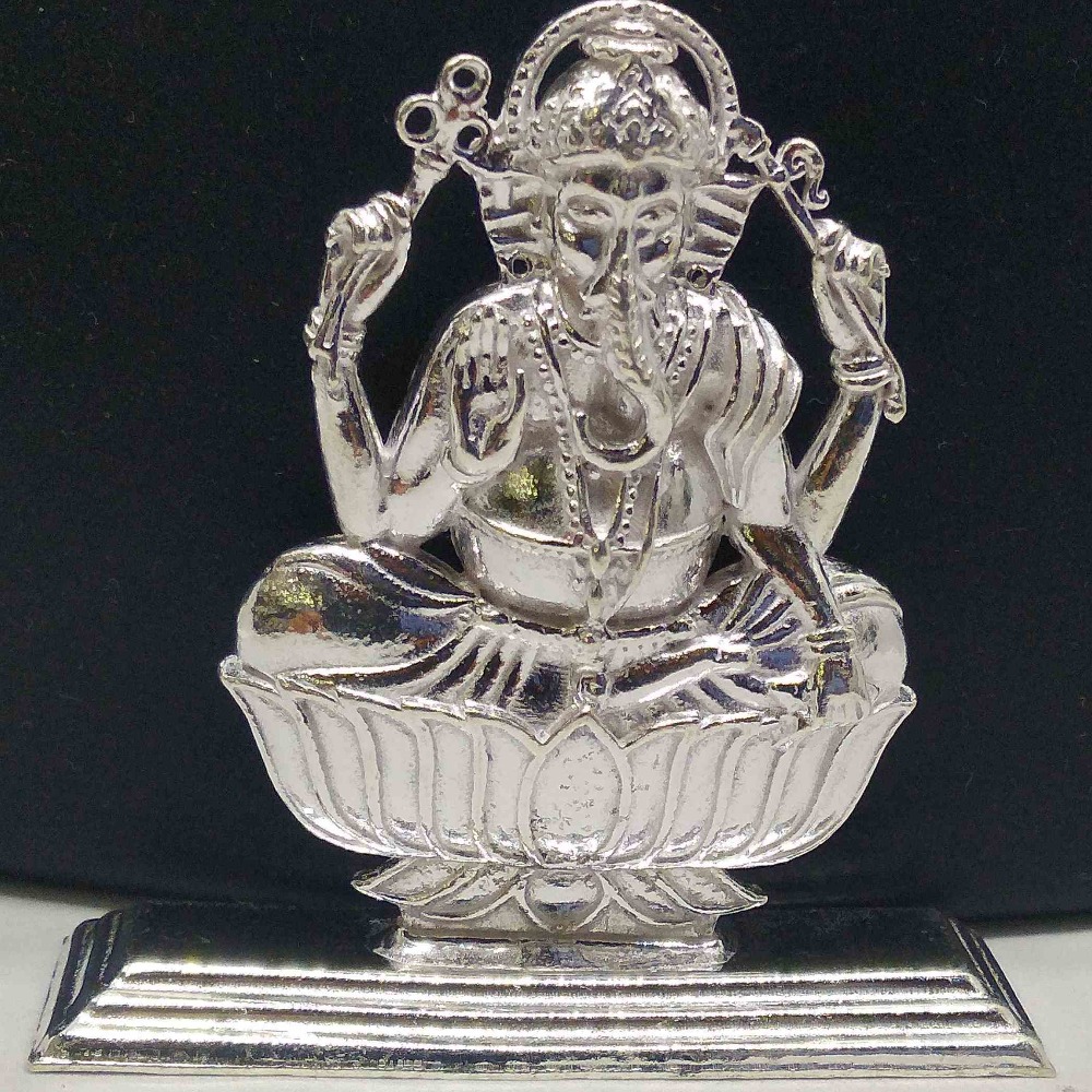 Silver   kamal base  shree ganeshji For pooja / vastu / gifting