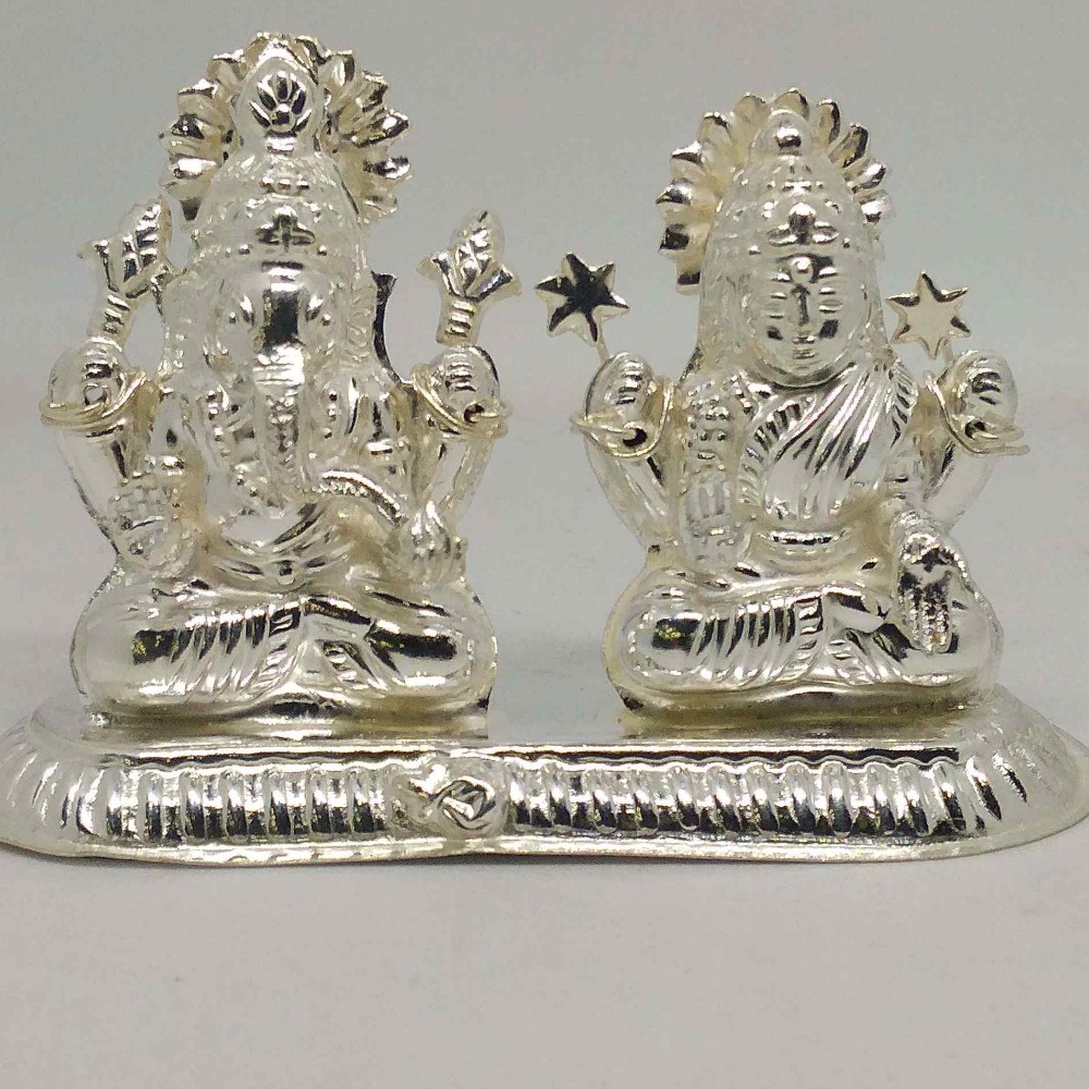 Silver Shree Ganesh Ji With Maa Laxmi Murti For Pooja