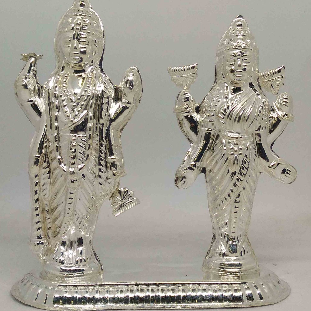 Silver Bhagwan Shree Vishnu & Maa Laxmi Murti For Pooja