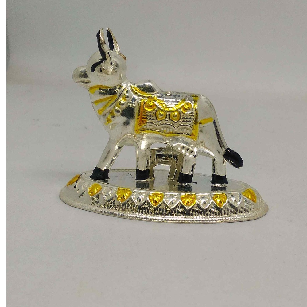 Silver  colourful  Gau Mata With bachhda  murti  For gift / pooja