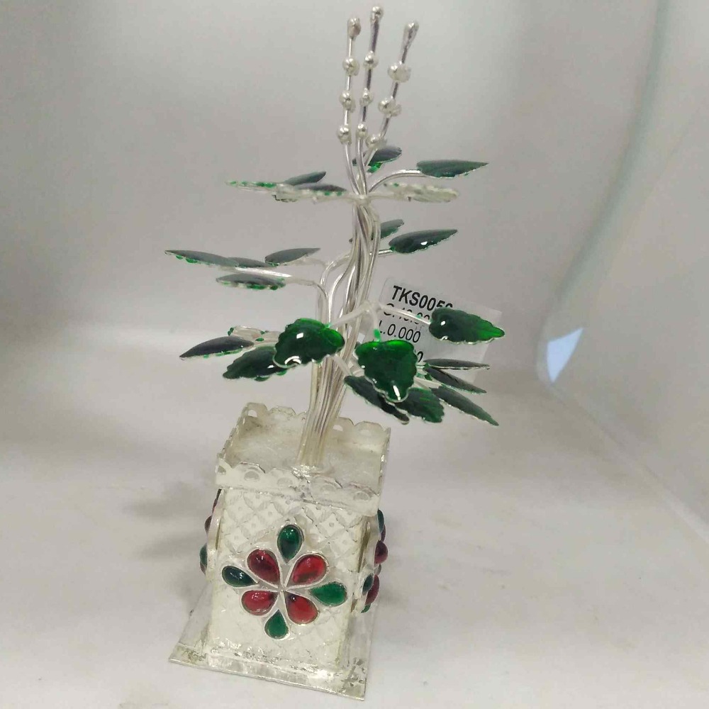 silver traditional  colour stone  tulsi plant for  pooja /  gifting