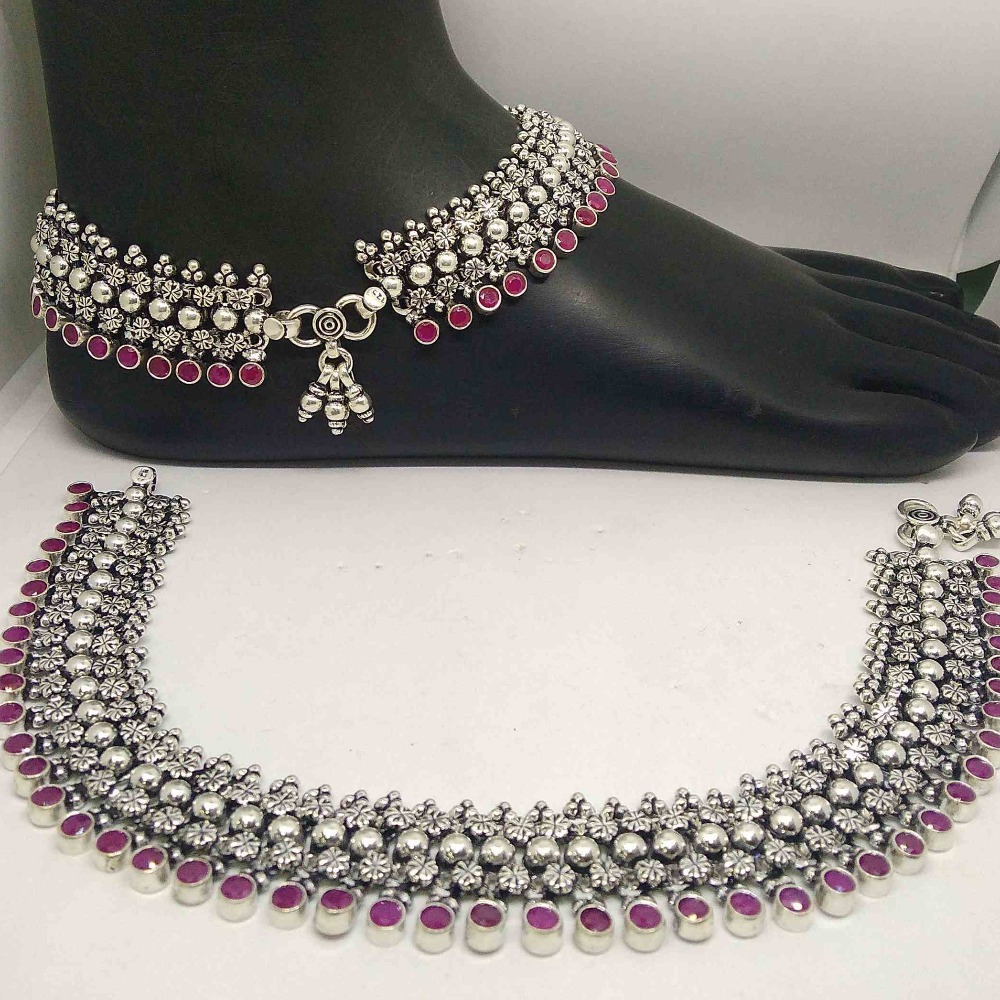 925 sterling silver oxidised rani colour stone designer payal