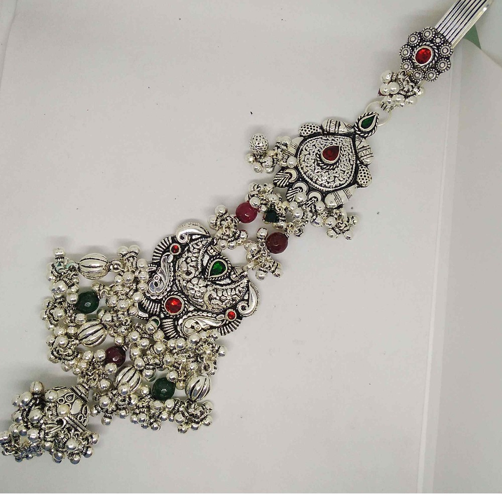 Silver oxidised antique colour stone wedding juda