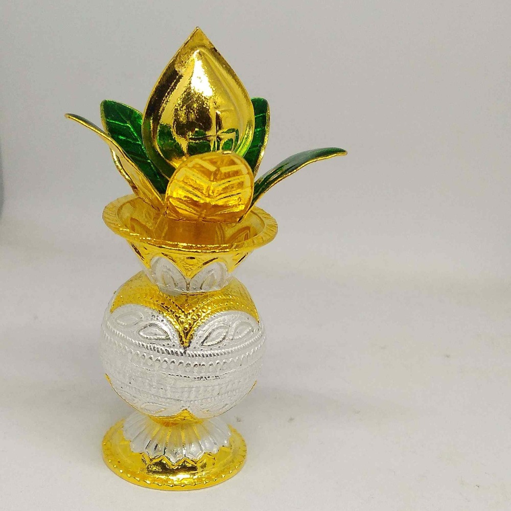 Silver Small Kalash with nariyal and leaves  Use Home Temple Pooja
