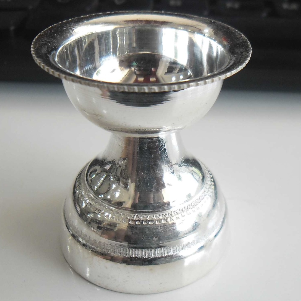 silver round shape diya / deepak use daily pooja