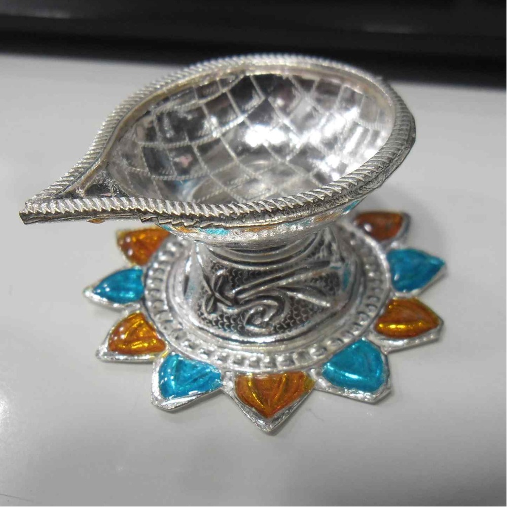 silver   colourful  fancy diya /deepak  use pooja