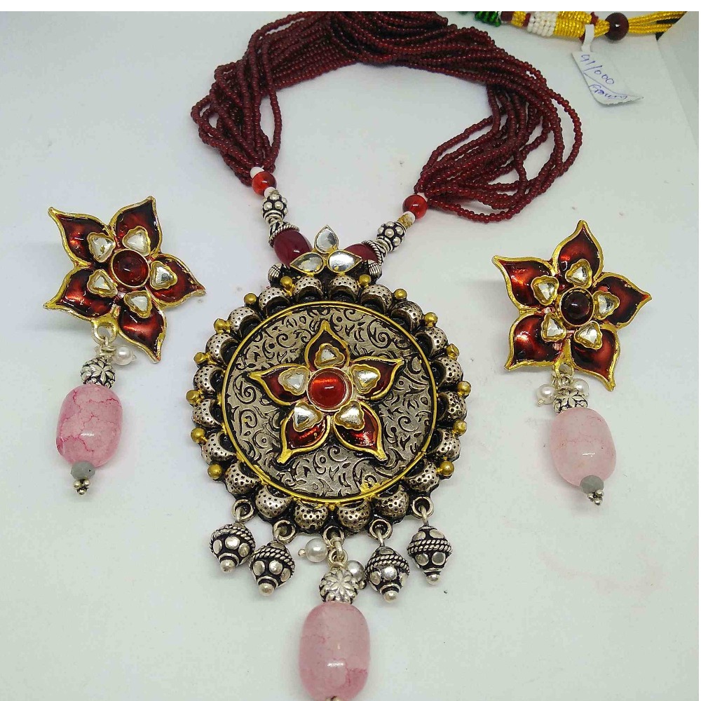 925 silver motisear & antique pendant with earring set for women