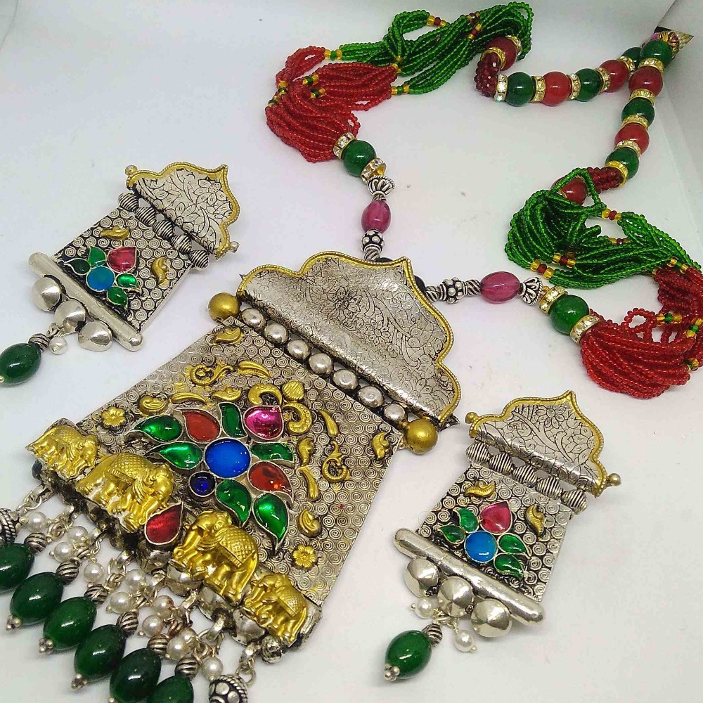 925 silver motisear & antique pendant with earring set for women