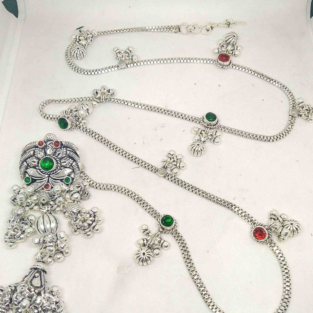 Silver modern belly chain, oxidaise traditional brooch for ladies