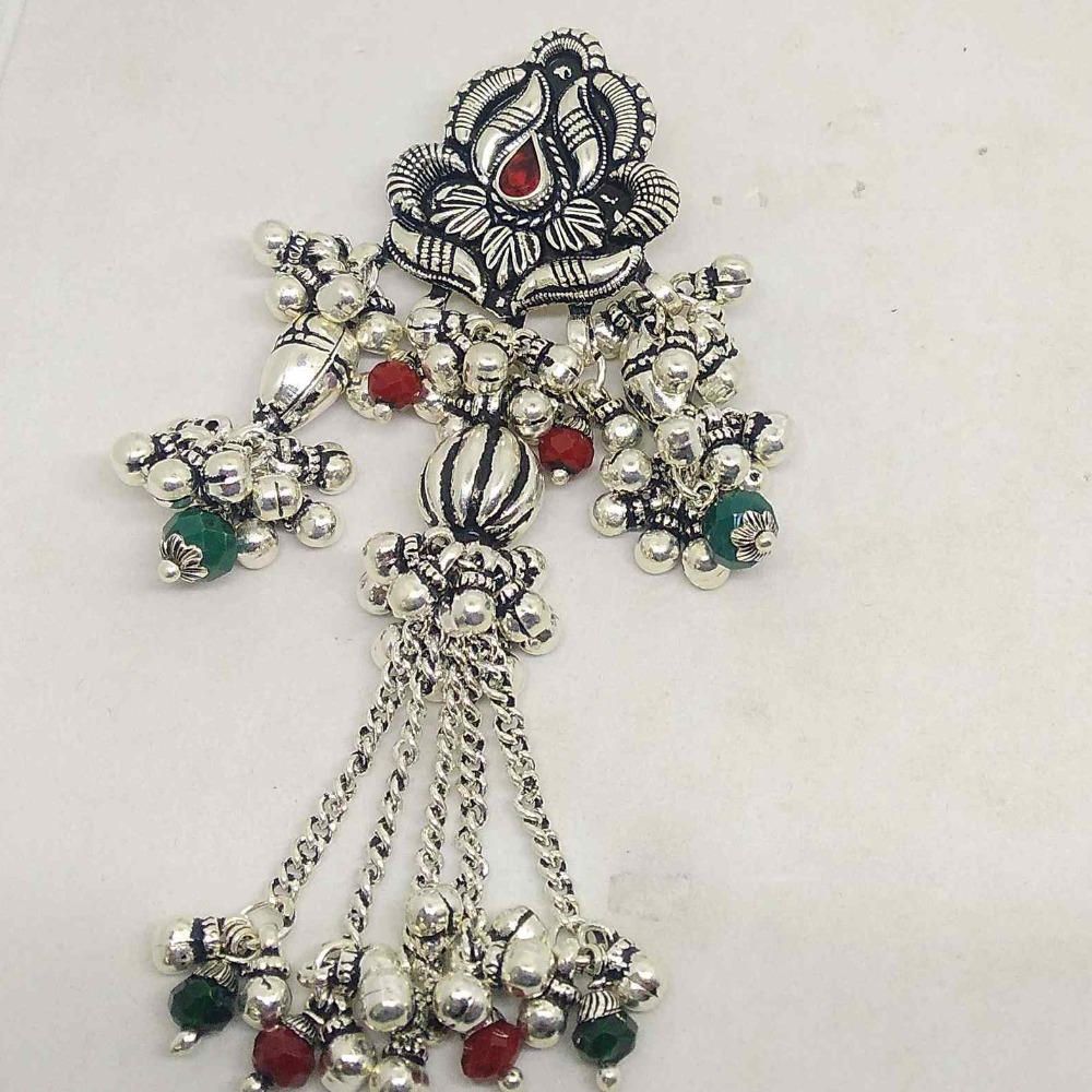 Silver oxidised traditional  only waist chain  brooch for ladies
