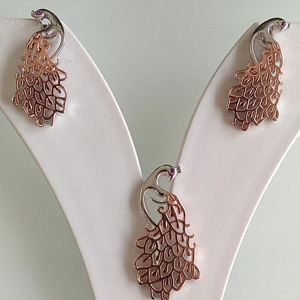 925 Silver Rose Gold Peacock Design Pendant Set