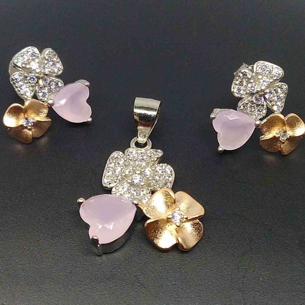 925 silver heart & flower designer fancy pendant butti for girls