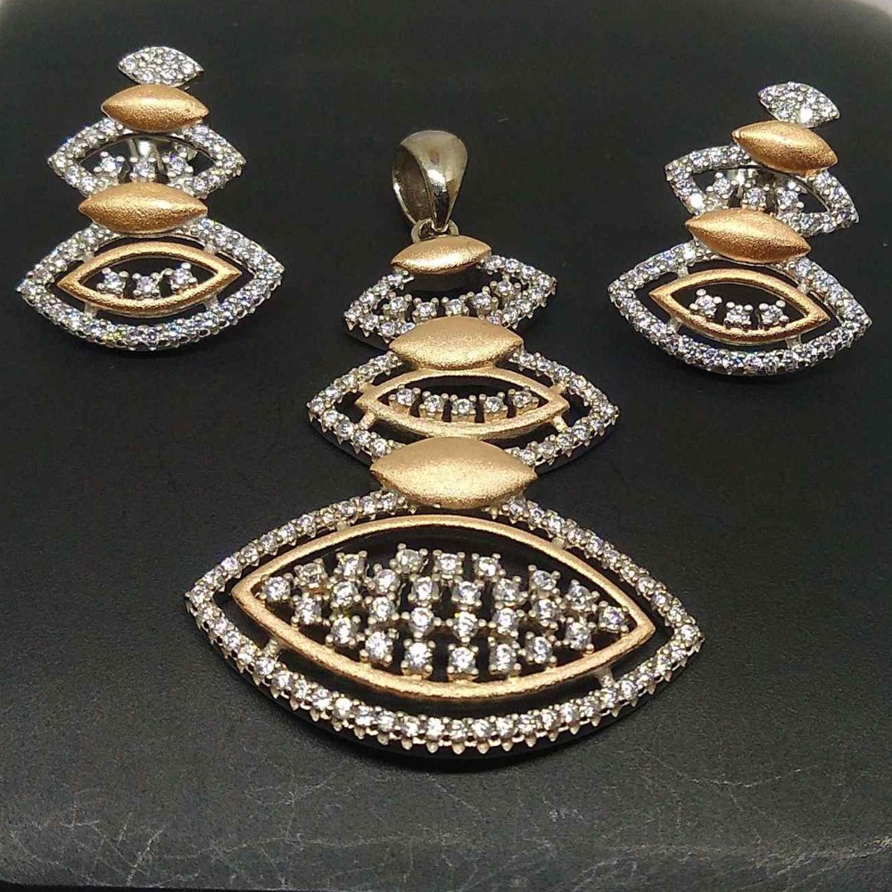 925 Silver Rose Gold and C Z Diamond Hanging Pendant Butti For Girls
