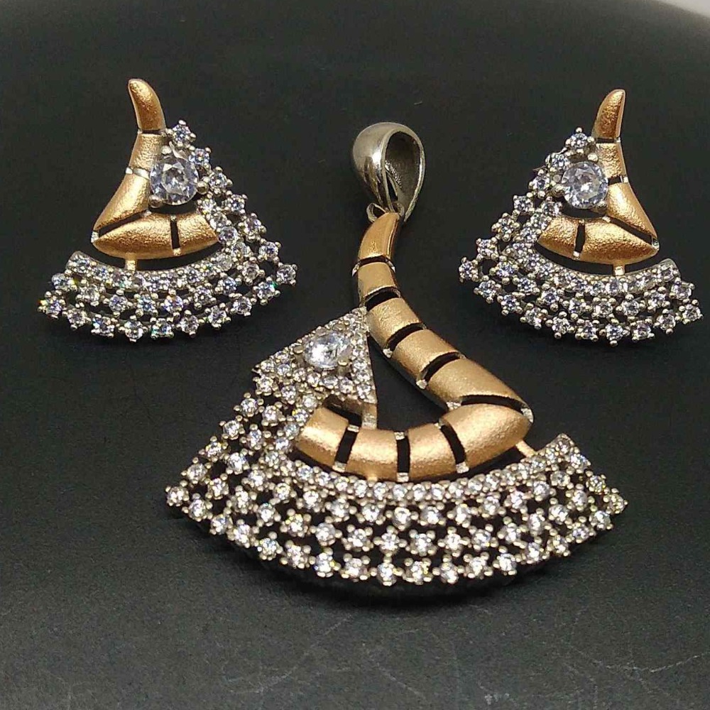 925 Silver Rose Gold CZ Diamond Hanging Pendant Set