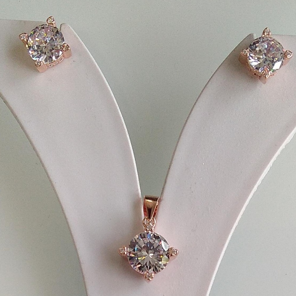 925 silver rose gold plated  white stone pendant butti for girls