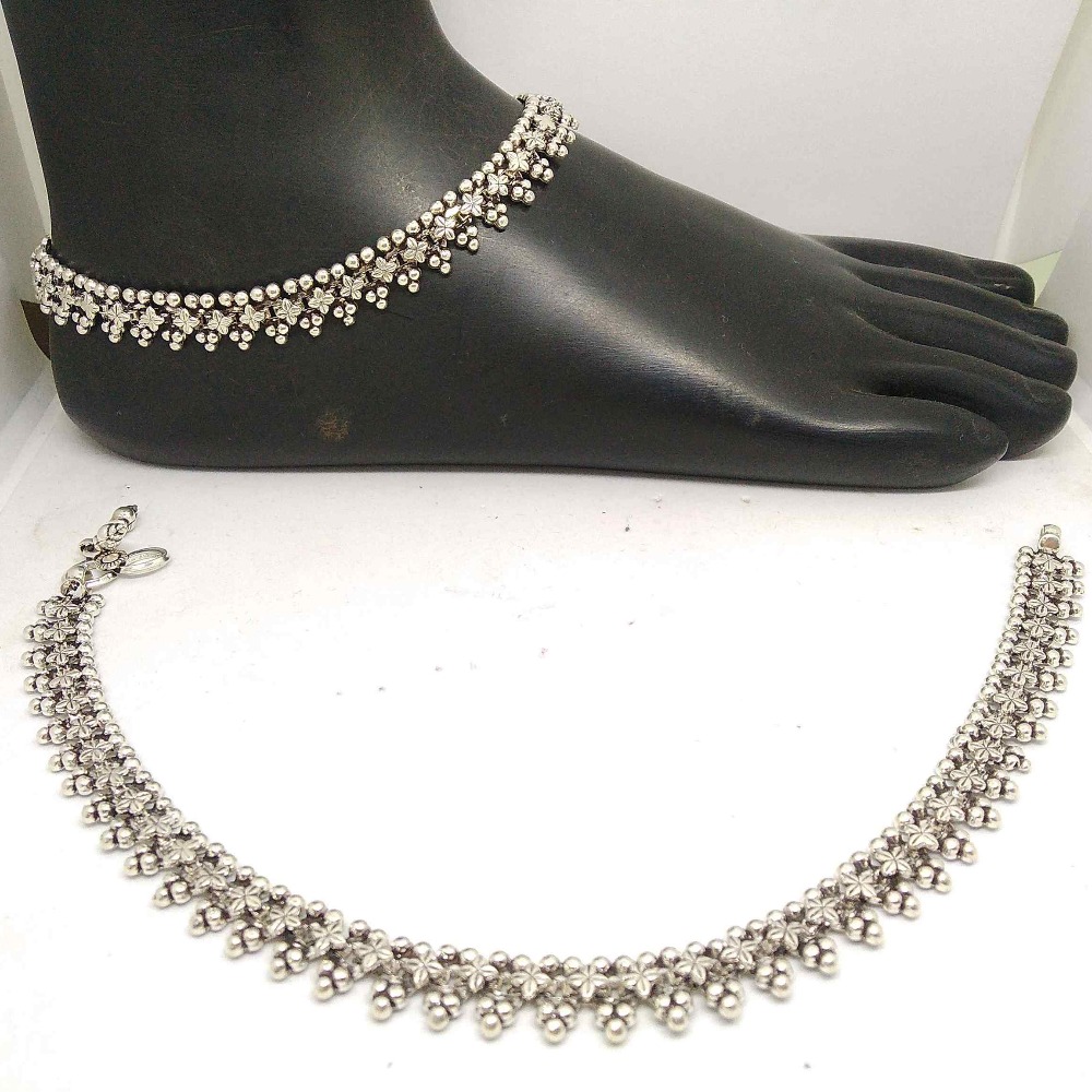 925 silver oxidised & color stone wedding payal / anklet for girls