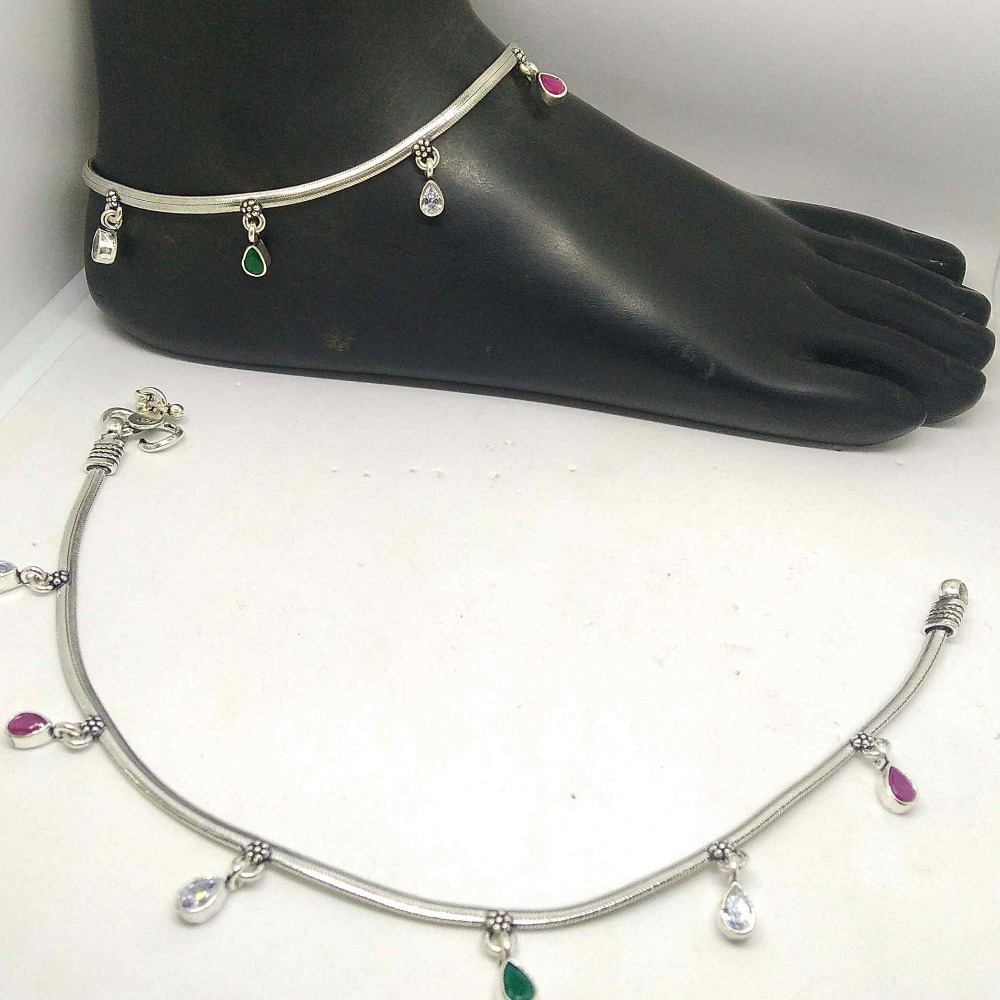 925  silver oxidised & color stone designer payal  for girls