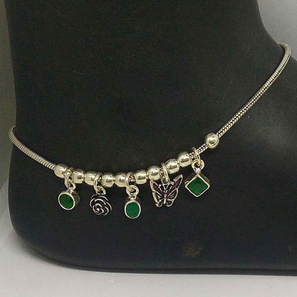 925 silver color stone designer payal for girls