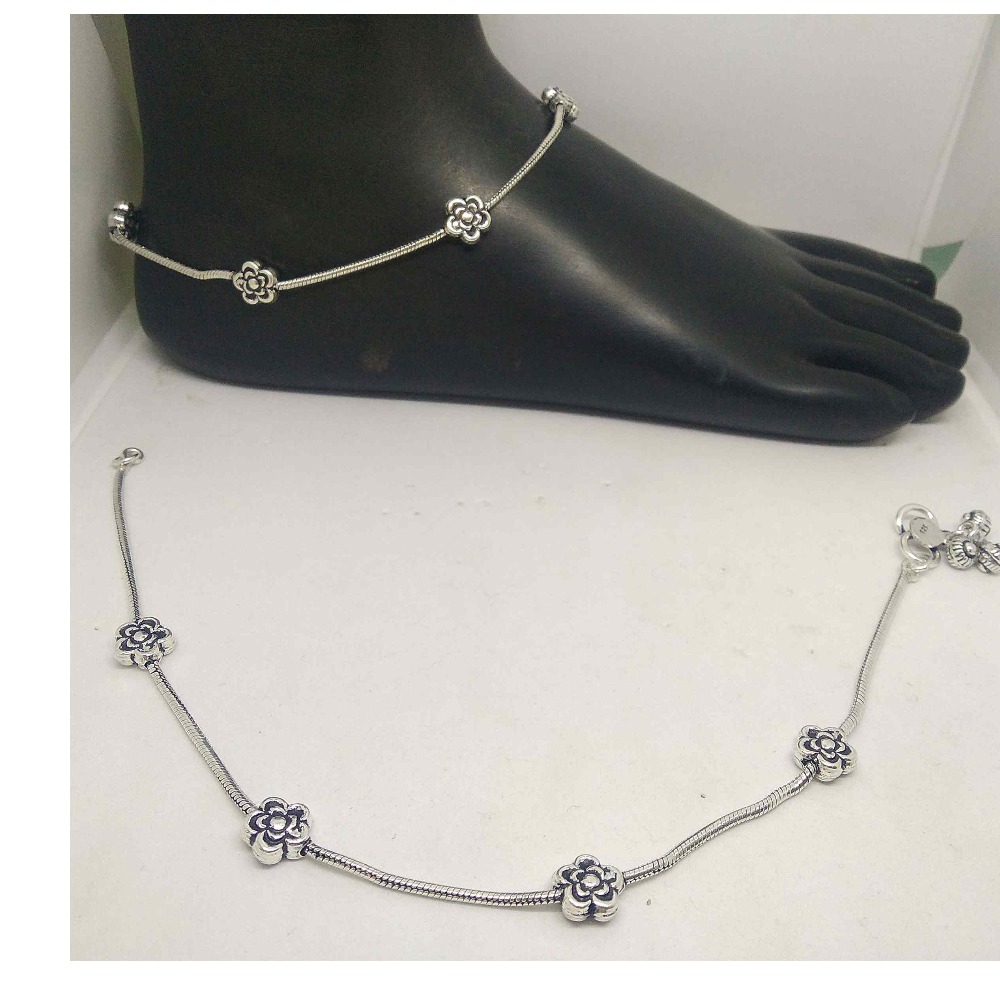 925  Silver Delicate Flower Design Oxidised Payal