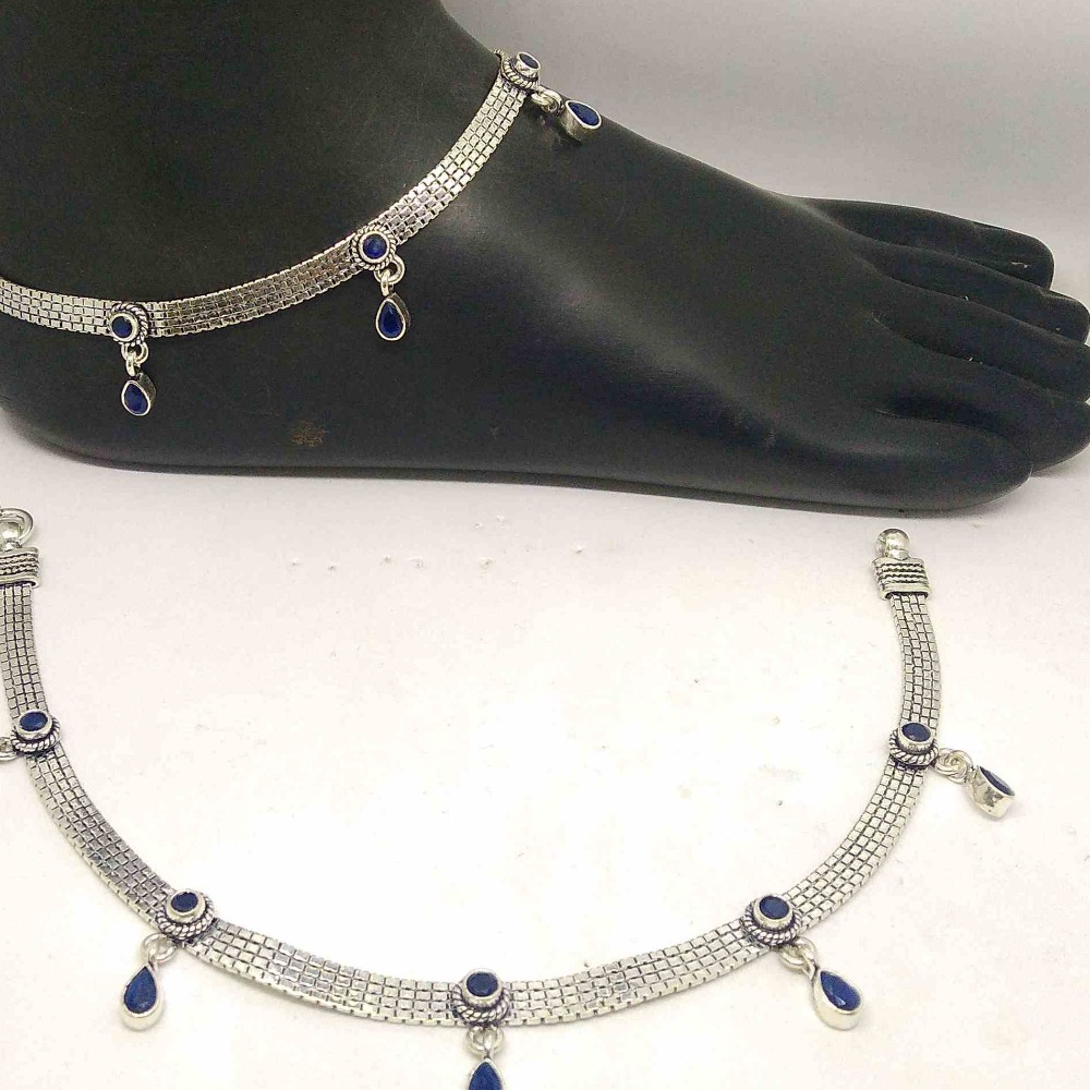 925 Sterling Silver  Oxidised  black  stone  antique  Payal / Anklets