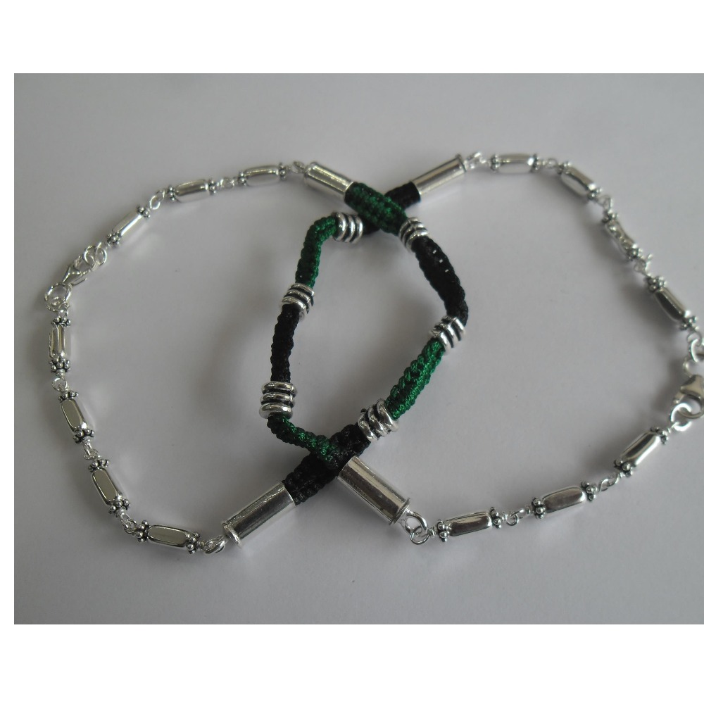 925 silver black & green color  thread payal / anklet for girls