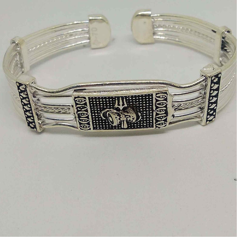 silver Oxidised Trishul & Damru Design Kada For Men