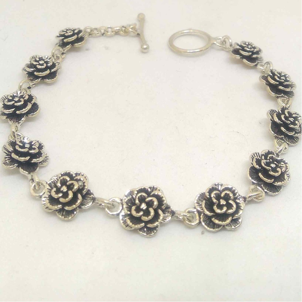 925 sterling silver oxidised rose flower design bracelet
