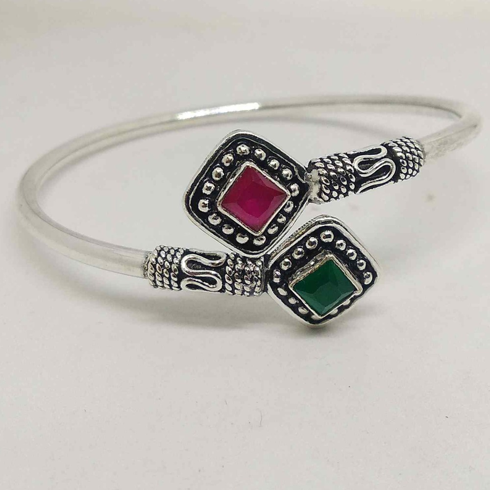 925 Sterling Silver Oxidised Antique Color Stone Bracelet /Kada