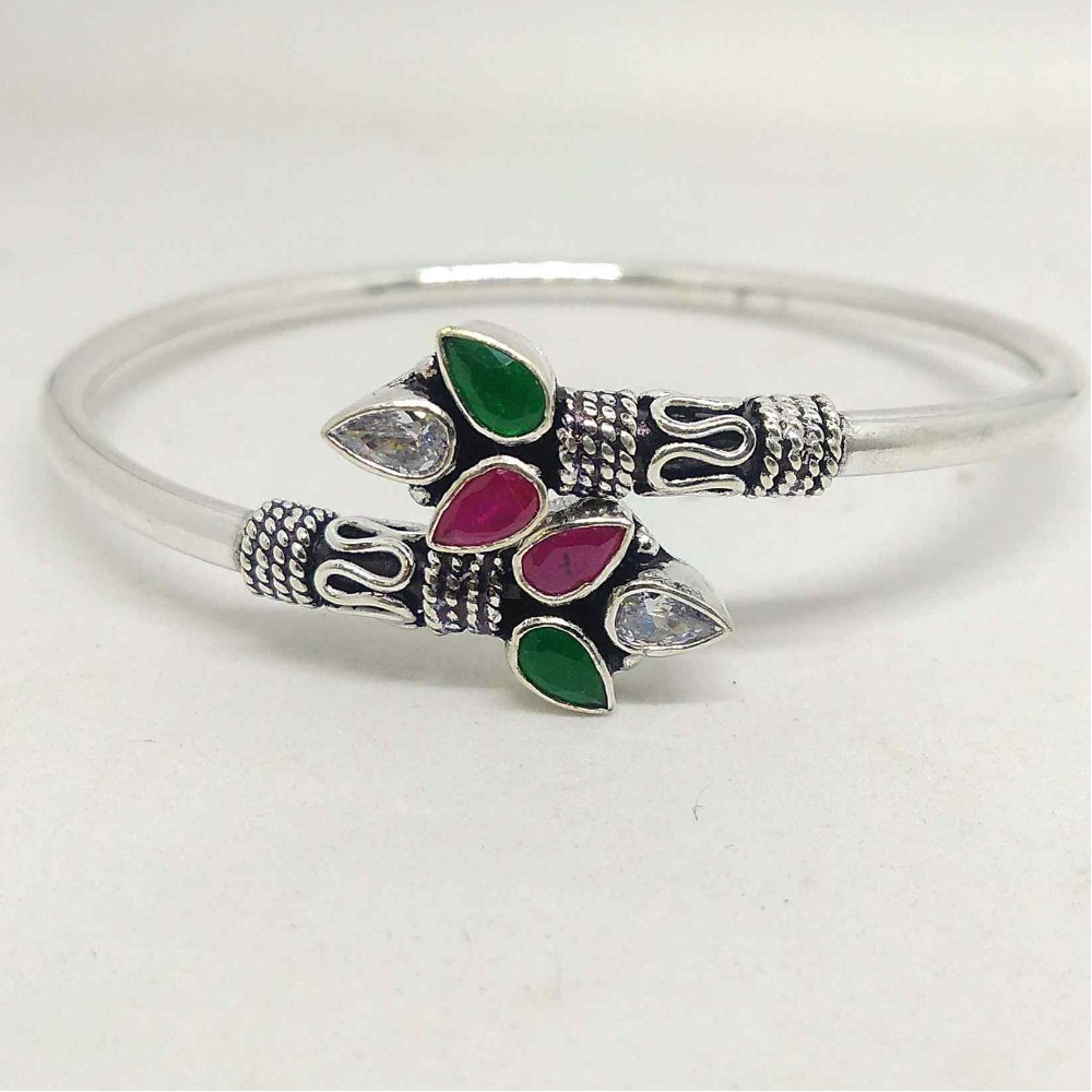 925 sterling silver oxidised antique color stone bracelet /kada