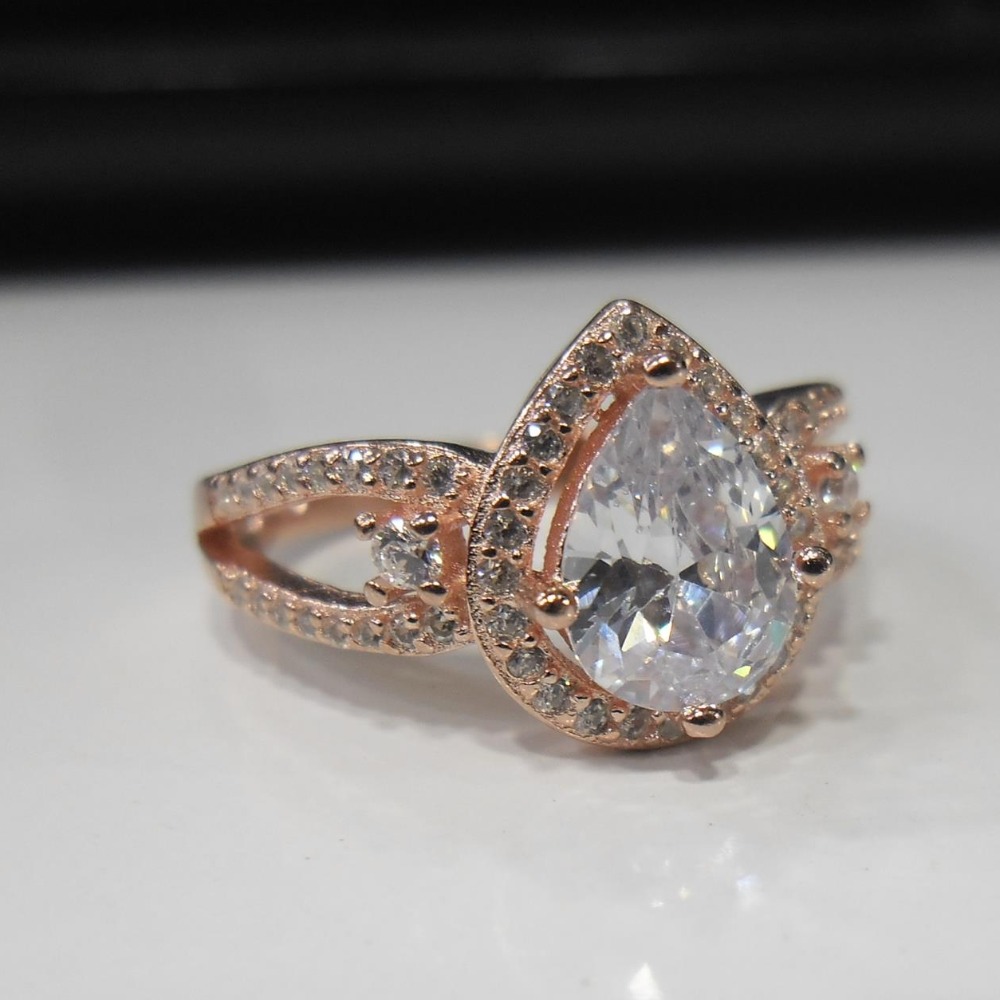 925 sterling silver  Rose Gold Plated   single  stone Diamond Ring